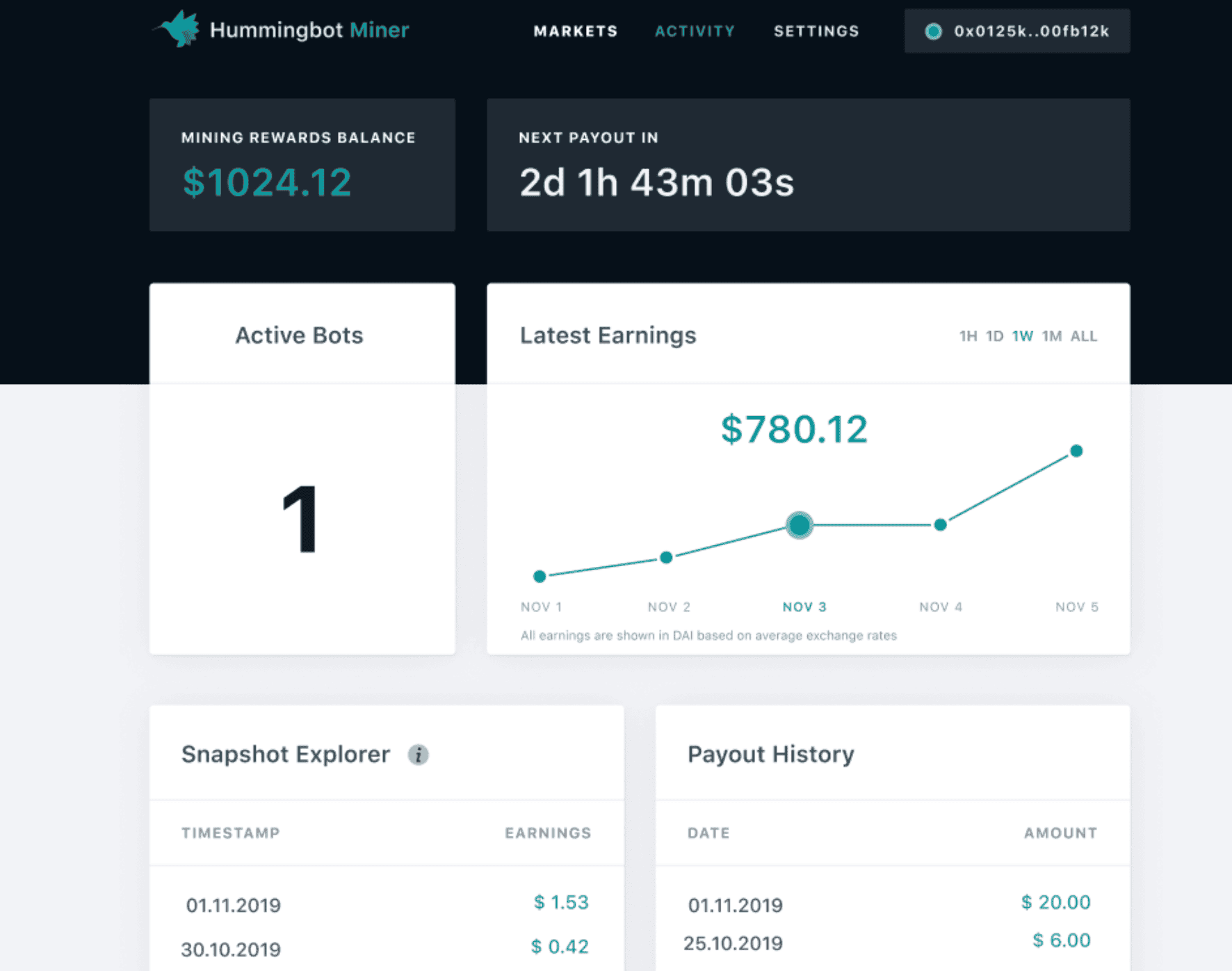 Mockup of the upcoming Hummingbot Miners web app