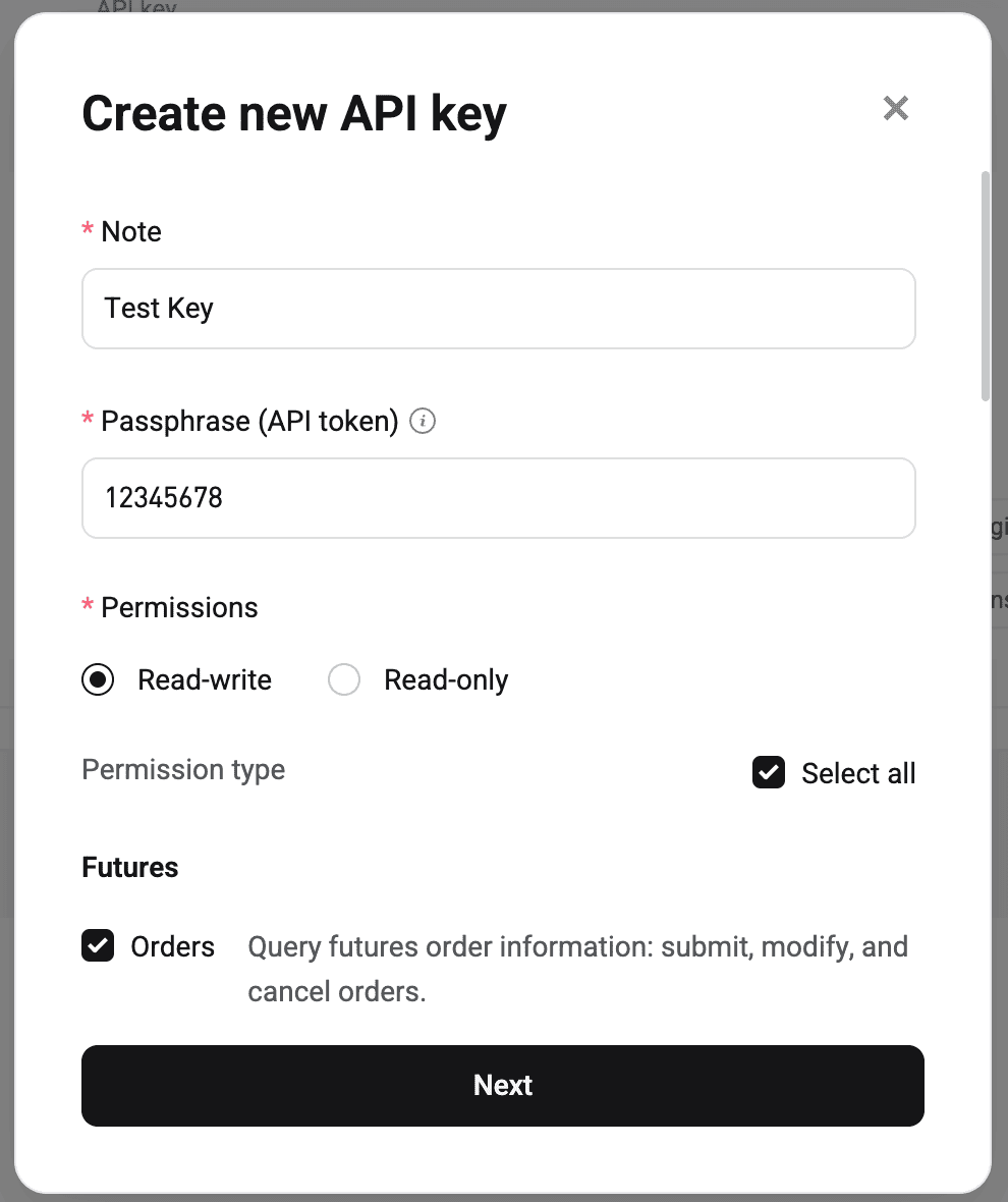 Create new API key